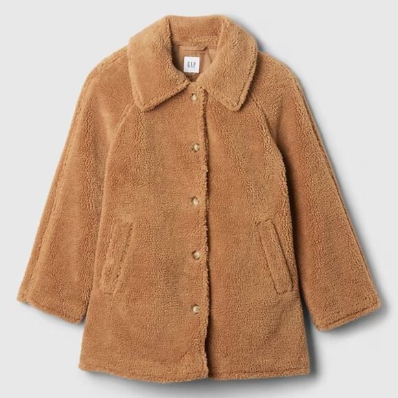 GAP Sherpa Coat XL Oversized Button Front Fleece Jacket with Pockets Beige -NEW - Picture 5 of 5